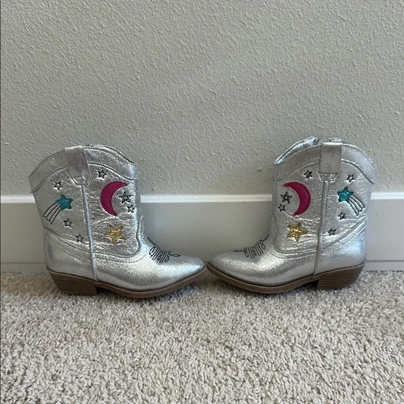 Tucker + Tate Silver Toddler Cowgirl Boots with Pink and Gold Accents - Picture 4 of 6